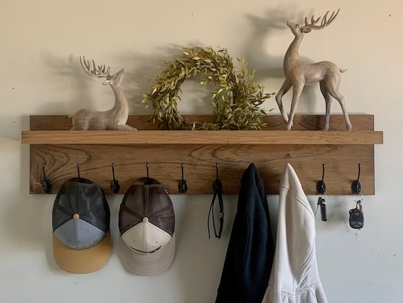 Wooden Coat Rack with Shelf: Entryway Organizer, Wall Mounted Key Holder