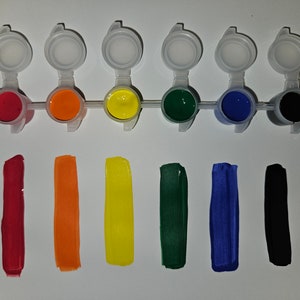 Custom Paint Strips Made to Order, 6 Pots with Wide and Detail Paint Brushes