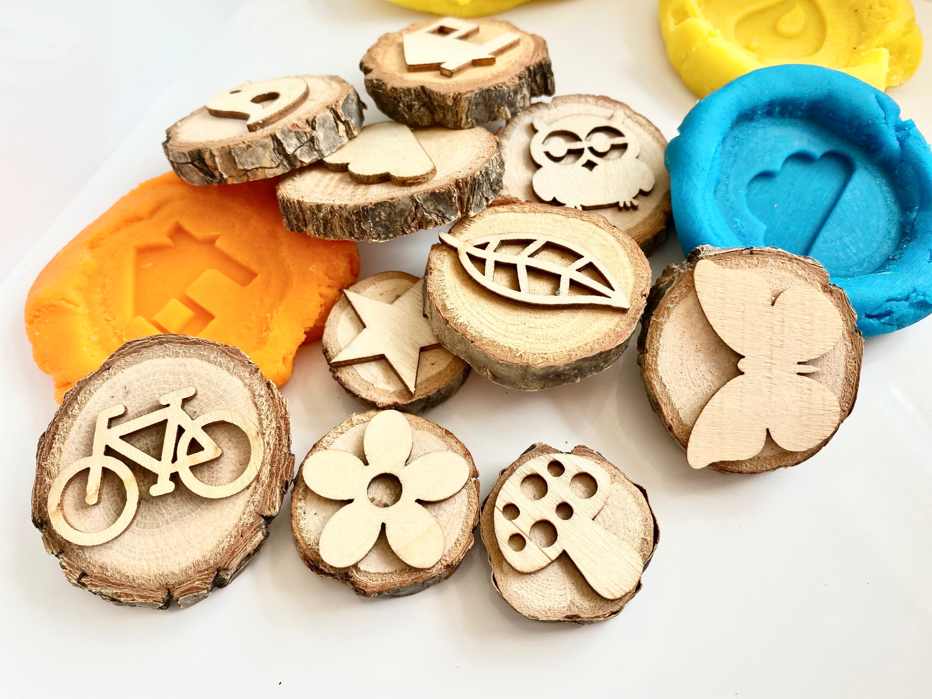 Natural wood round stamps Playdough Stamp set Playdough Etsy