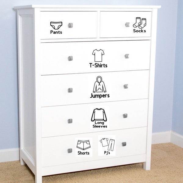 Kids Wardrobe Clothing Organisation Labels, Childrens Bedroom, Storage Labels, Kallax Trofast Storage Box, Playroom, Decals, Self-Adhesive