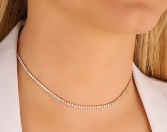 Collier ras de cou tennis en argent sterling et zircone cubique