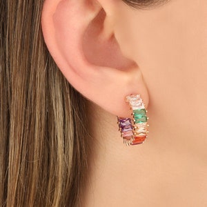 Rainbow Baguette Stone Earrings - Rainbow Multicolor Earrings - handmade earrings - statement earrings - LGBT rainbow earrings - rainbow