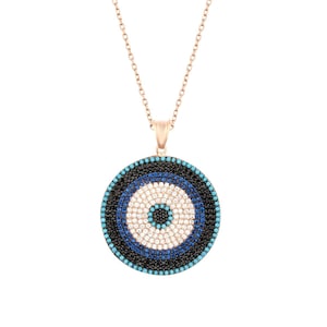 Sterling Silver CZ Evil Eye Necklace - Turkish Blue Pendant