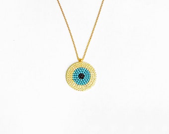 Turquoise Stone Silver Evil Eye Necklace, Gold chain necklace, Silver chain chunky, Gold necklace, Gift for Her, Evil eye pendant