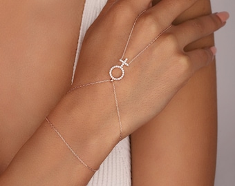 Sterling Silver Venus Symbol Shahmeran Bracelet - Key of the Nile Body Chain