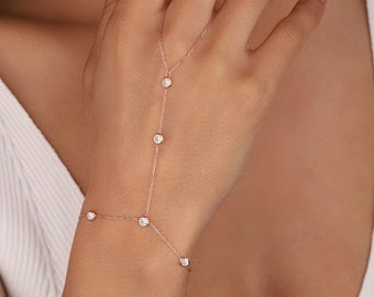 Sterling Silver Zircon Sahmeran Bracelet: Delicate Hand Chain