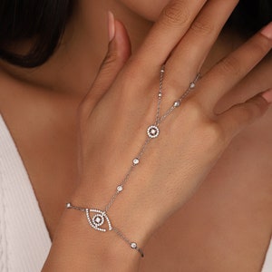 Zircon Stone Eye Silver Sahmeran Bracelet, Hand Chain Bracelet, Slave Body Chain Bracelet, Gold Chain, Hand Chain Bracelet, Ring Bracelet