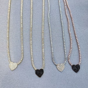 Zircon Heart Love Necklace | Heart Tennis Necklace | Women&#39;s Tennis Chain | Heart Chain | Gifts for Her | Heart Necklace for Women