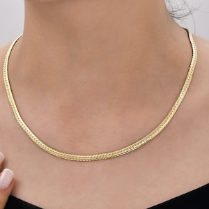 Solid 14K Gold Herringbone Chain Necklace, Ladies Flat Gold Chain 2.80 mm or 3.85mm Width, Trending Gold Chain, Herringbone Liquid Link Gold