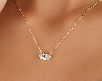 Sterling Silver Oval Solitaire Necklace: Dainty Layered Chain