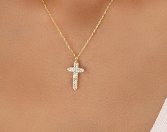 925 Silver Cross Necklace, Dainty Gold Cross Necklace, Small Cross Necklace, Tiny Cross Necklace, Cross Pendant, Cubic Zirconia Cross Wtihe