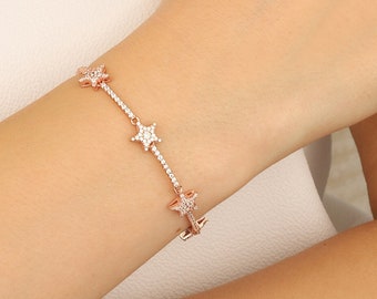 Stone Star Silver Bracelet , Silver star bracelet, Dainty charm bracelet, Star bracelets for women, gift for her, stars jewellery Serenity