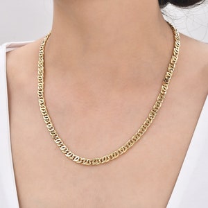 Tiger Eye Hand-Made Gold Chain - 14K Solid Gold Chain Necklace - Thickness 6.00 mm, 14K Gold Necklace, Solid Gold Necklace, Solid Gold Chain