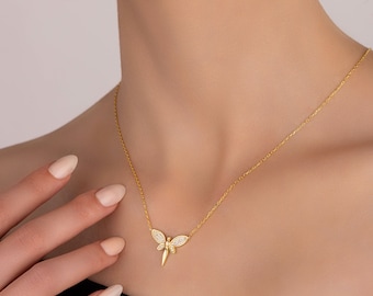 Collar de ángel chapado en oro de 14 quilates: delicada joya de la guarda