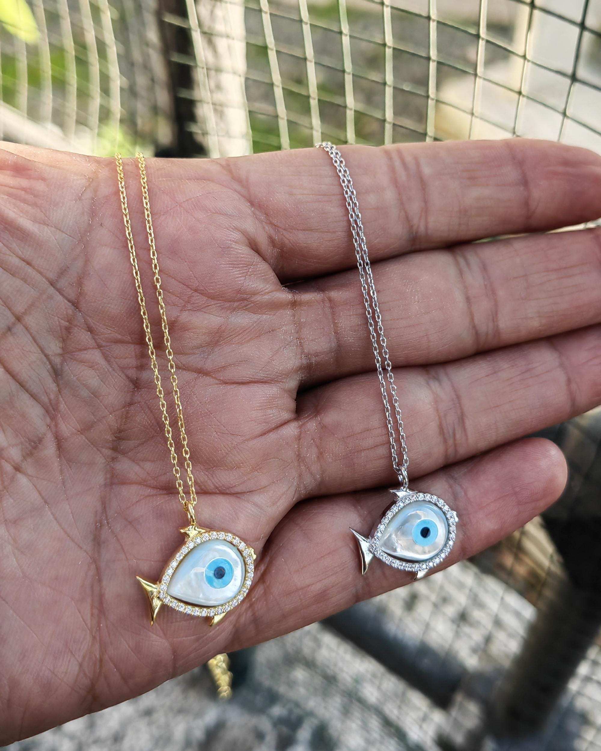 スターリングシルバーの魚のペンダントネックレス：オパールストーン 