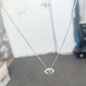 Small Eye Silver Necklace, Evil eye necklace, CZ evil eye necklace, Tiny Evil Eye Necklace – 925 Sterling Silver Dainty Pendant for Women