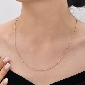 14K Solidny żółty złoty naszyjnik łańcuszkowy, 17" do 23" cali, grubość 1,1 mm do 1,9 mm, prawdziwy złoty łańcuszek, łańcuszek typu box link, złoty łańcuszek typu box, kobiety mężczyźni