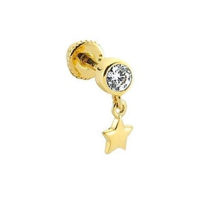 Dangle Gemless Star, Single Stone 14k Gold Tragus Piercing