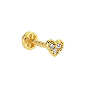 Piercing Tragus em ouro 14K com pedra de coração, piercing de estrela em ouro rosa, tachas de prata Helix, ouro maciço real, ouro branco