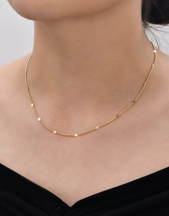 Dainty Cuban Link Chain 14K Gold Cuban Chain 1.4mm Cuban Chain