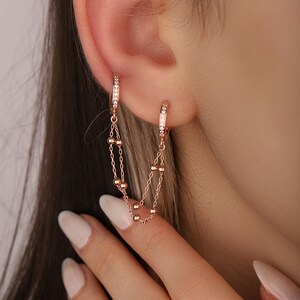 Double Chain Silver Chain Earrings,Drop Chain Link Dangle Minimalist Modern Trending Streetwear Earrings,Dainty Chain Drops,Chic Chain Hoops