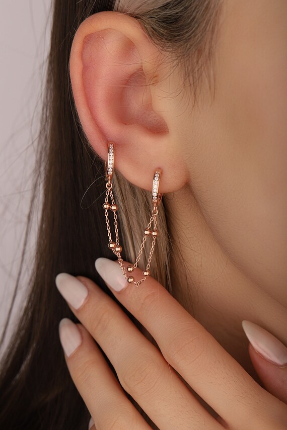 Double Chain Silver Chain Earrings Drop Chain Link Dangle