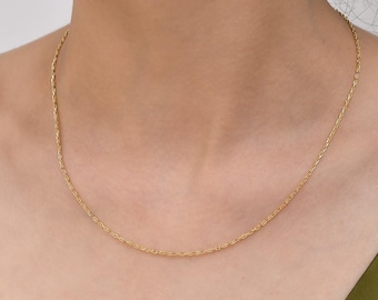 14K Solid Gold Mariner Chain Necklace: Delicate Layering Necklace