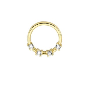4 Stones Round 14k Gold Helix Piercing, Elegant Helix Hoop, Crystal Helix Stud, Dainty Helix Cuff, Gold Helix Earring, Sparkling Helix Ring