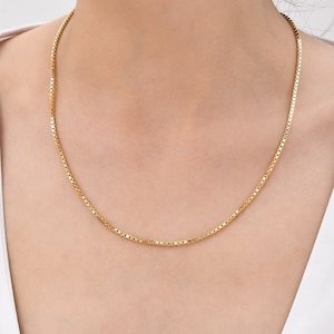 14K Solid Yellow Gold Box Chain Necklace, 16&quot; To 26&quot; Inch, 0.80 mm to 1.90 mm Thick, Real Gold Chain, Box Link Chain, Box Chain Gold, Women