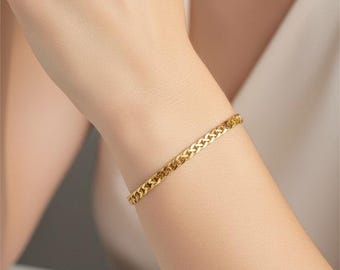 Pulsera de cadena Spiga de oro macizo de 14 quilates – Joyería de lujo de 3,7 mm