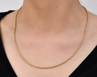 Collar de cadena de cuerda de oro macizo de 14 quilates (2,30 mm)