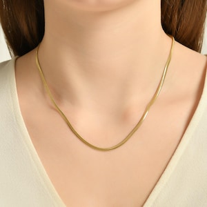 Flat Herringbone - 14K Solid Gold Chain Necklace - Diameter 2.40-2.95-3.50 mm - 14K Gold Flex snake / Thick Snake 14K Solid Gold Herringbone