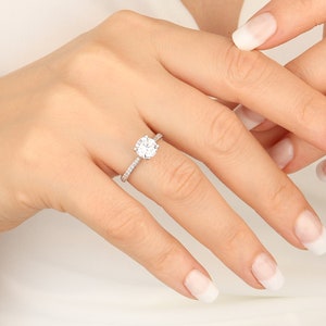 Engagement Ring Swarovski Stone Silver - Classic Solitaire Engagement Ring - Vintage-Inspired Engagement Ring - Elegant Halo Engagement Ring