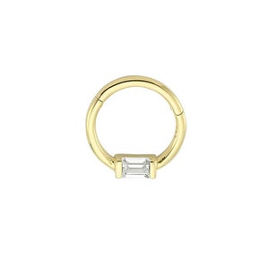 Baguette Single Stone 14k Gold Helix Piercing, Chrząstka Helix, Delikatny Zawiasowy Kolczyk Do Nosa, Biżuteria dla Żony, Prezent Na Dzień Kobiet