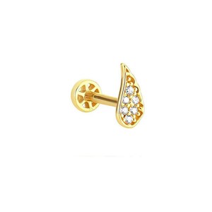 14k Gold Tragus Piercing With Angel Wing Stone