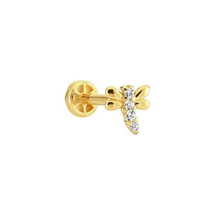 14k Gold Tragus Piercing With Dragonfly Stone , Cartilage, Helix, Tragus Ring Hoop Nose Hoop