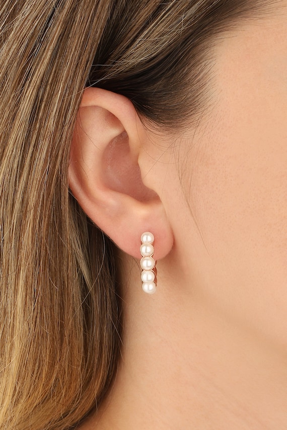 Pearl Silver Hoop Earrings - Etsy