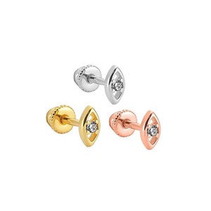One Stone Eye 14K Gold Tragus Piercing , CZ Tragus Cartilage Earring Triple Forward Helix Piercing Nose Rings Stud