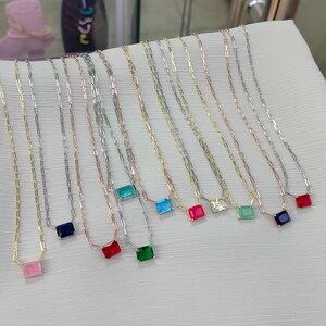 Colorful Stone Silver Chain Necklace, Stone Necklace ,Gemstone Necklace ,14K Gold Filled Crystal Necklace Dainty Necklace Gift for her Gold