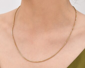 Collar de cadena de oro macizo de 14 quilates: joyería fina, 0,9-2 mm