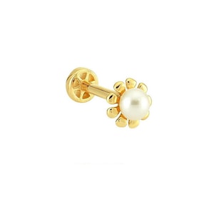 14k Gold Tragus Piercing With Pearls , 14K Gold Cartilage Helix Tragus Conch Minimal Triangle
