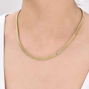Vienna Gold Chain - 14K Solid Gold Chain Necklace - Thickness 5.50 mm,  14k 585 Chain, Double Curb Bracelet, Double Curb Gold Chain