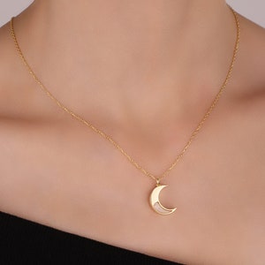 Gold Plated Moon Necklace, 925 Silver Crescent Moon Necklace, Dainty Moon Star Charm Pendant, Celestial Necklace, Birthday Gift, Christmas