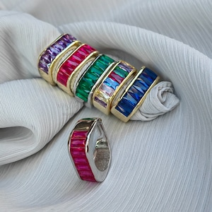 Colorful Baguette Stone Silver Ring, Silver Dainty Rings Boho Rings, Simple Stacking Thin Rings, Mother&#39;s Day