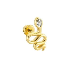 Piercing tragus de ouro 14k de cobra de pedra única, brincos de cobra tragus com ouro 14k