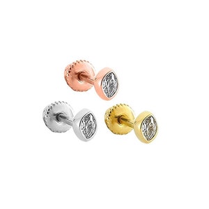 14k Gold Tragus Piercing With Oval Stone , Tragus bar/Forward Helix/Conch/Monroe/Medusa/Philtrum/Ear Lobe/lip piercings
