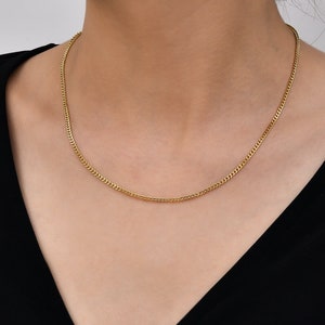 Hollow Curb - 14K Solid Gold Chain Necklace - Thickness 2.20 mm (585 Stamped), Solid 14K Gold Curb Chain Necklace, 2.20 mm Curb Cuban Link