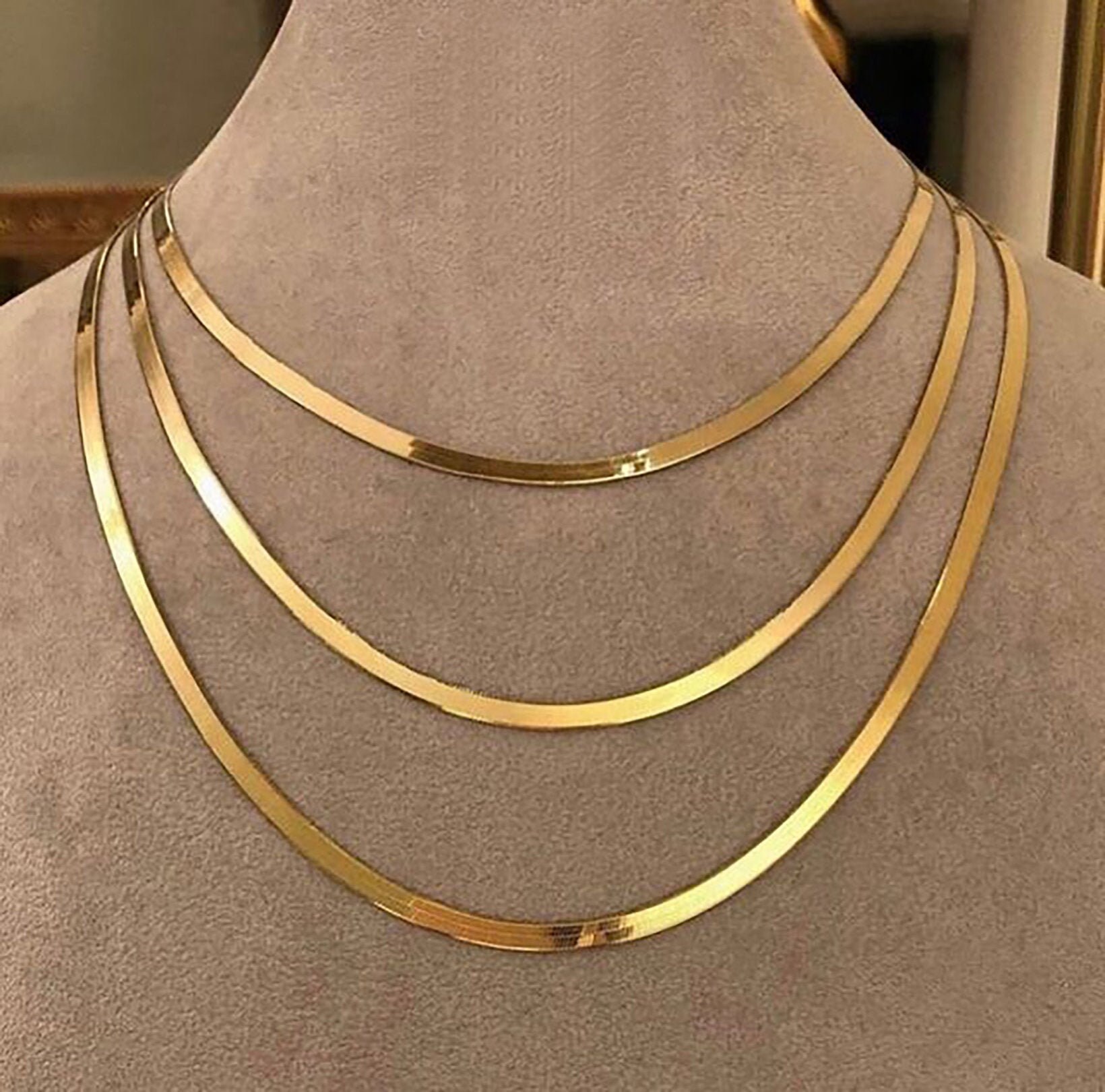 14K Gold Flat Snake Chain, Herringbone Necklace or Bracelet 14K Gold Flat Snake Chain, Herringbone Necklace or Bracelet