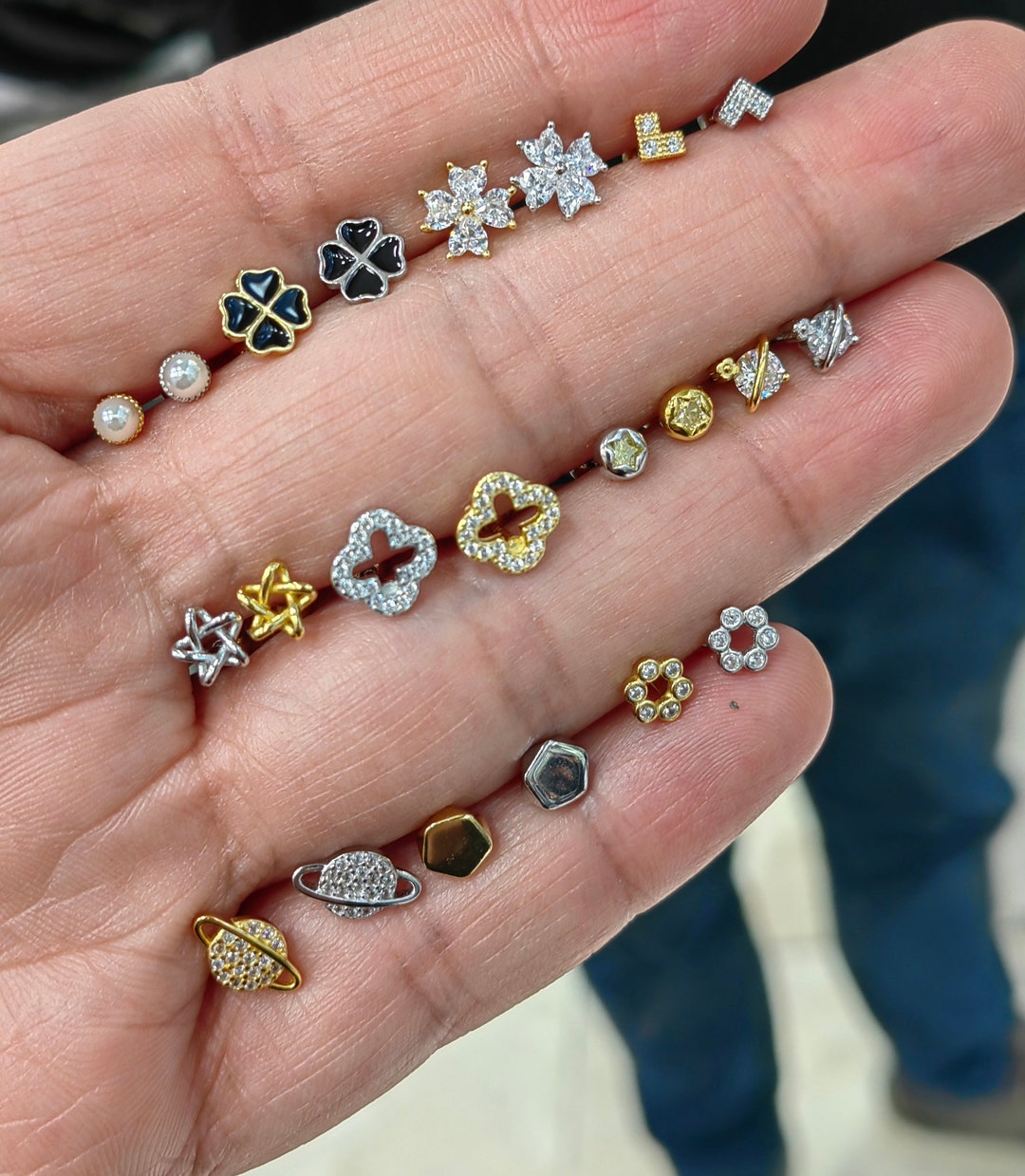 Dainty Starburst Piercing single, Screw Ball End Piercing, 925 Sterling