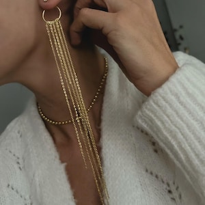 925 Silver Long Chain Chandelier Ear Cuff: Dangle Fringe Earrings